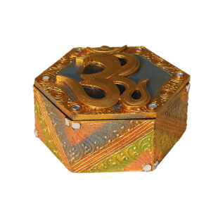 SCATOLA ESAGONALE MEDIA CON OM DORATE