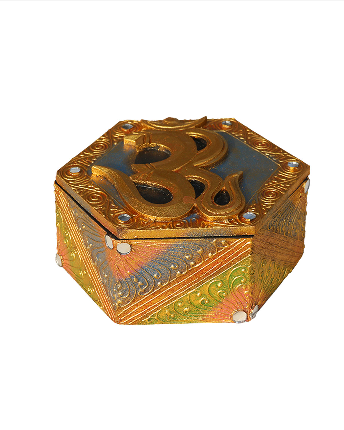 8526 SCATOLA ESAGONALE MEDIA CON OM DORATE