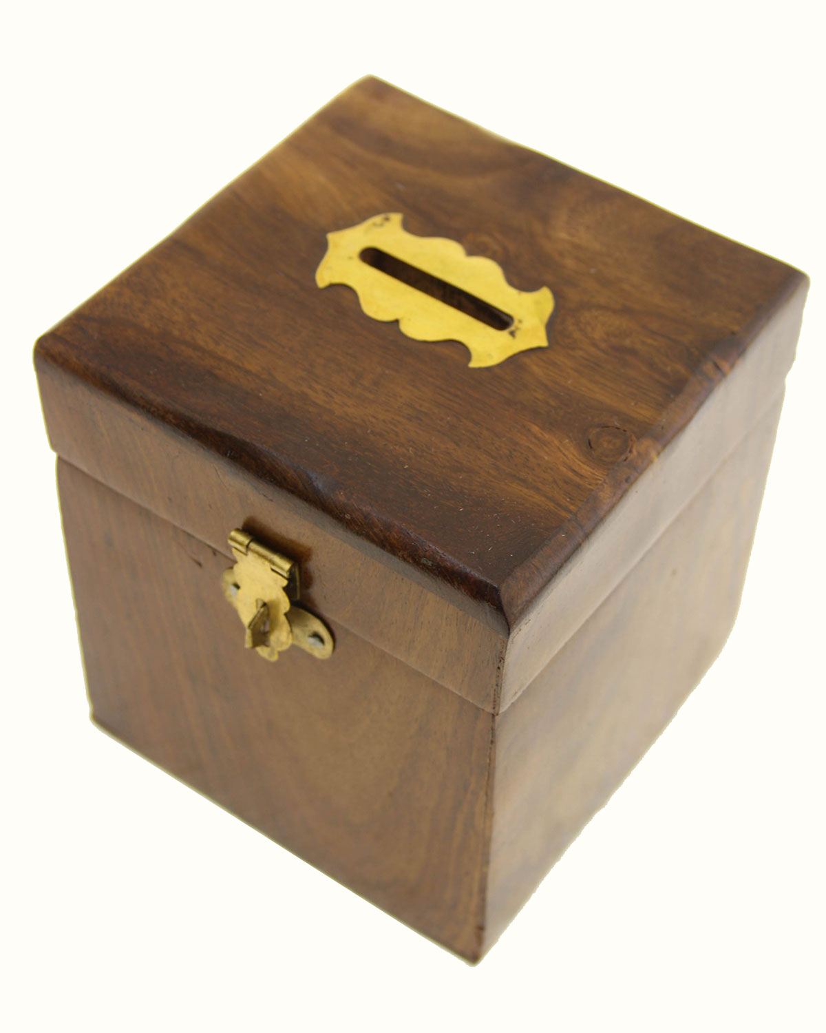 6734 SALVADANAIO QUADRATO IN LEGNO E OTTONE