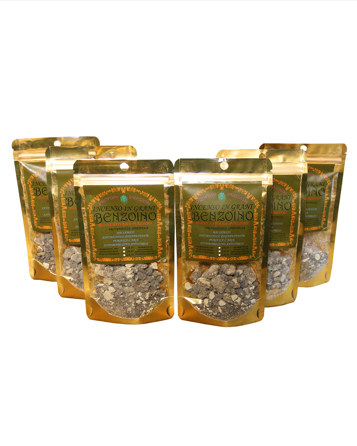 8500 INCENSO IN GRANI BENZOINO LINEA PROFUMI PREZIOSI (6 p.oro x gr. 40 )