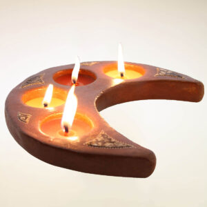 PORTACANDELE CON CANDELE IN TERRACOTTA LUNA