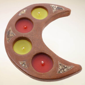 PORTACANDELE CON CANDELE IN TERRACOTTA LUNA