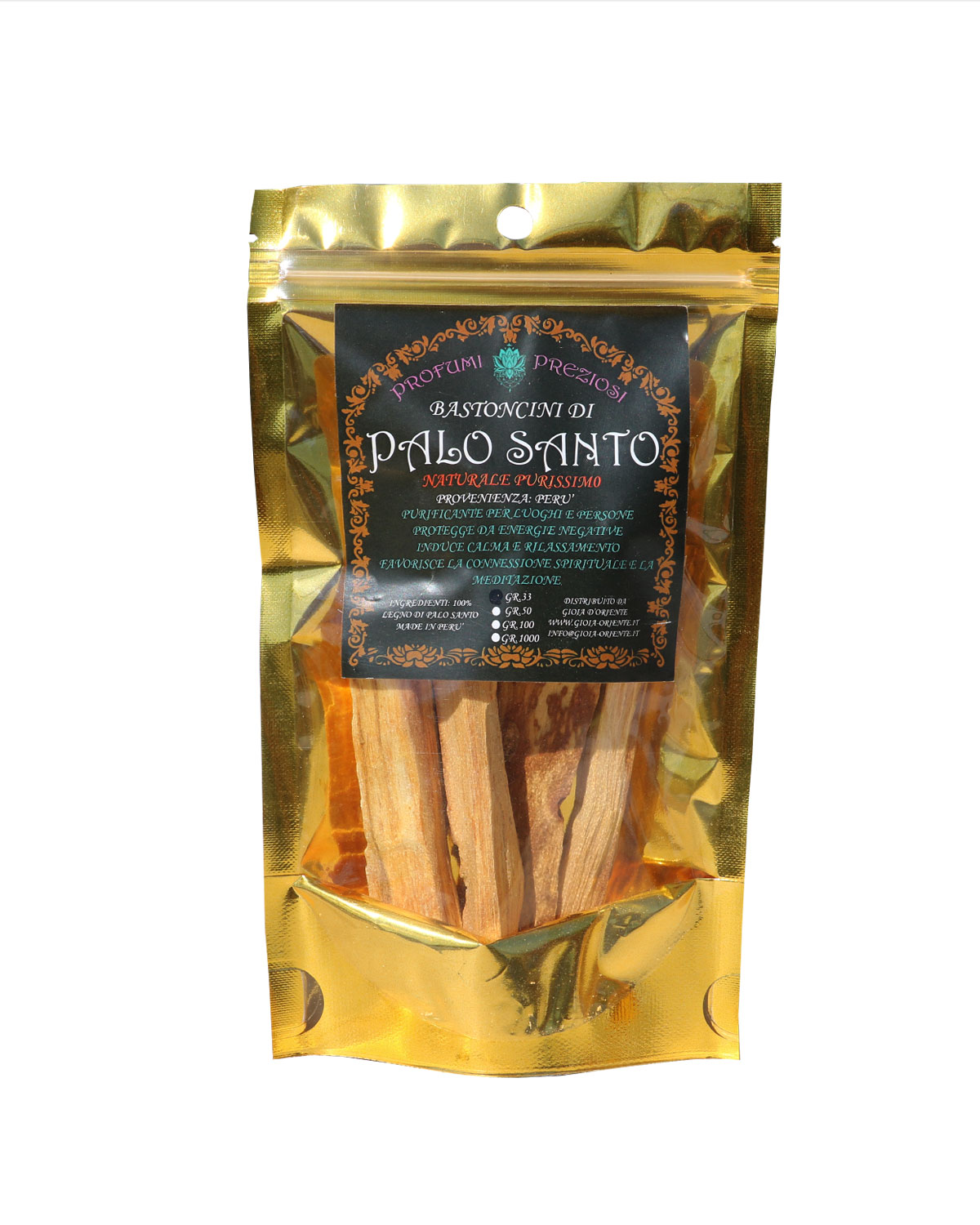 8632 PALO SANTO IN BASTONCINI BUSTA ORO LINEA PROFUMI PREZIOSI (33 GR)