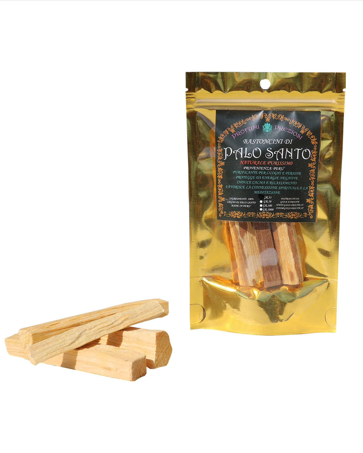 8632_2 PALO SANTO IN BASTONCINI BUSTA ORO LINEA PROFUMI PREZIOSI (33 GR)