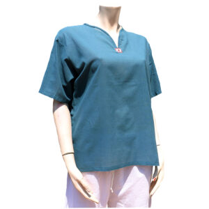 CAMICIA UOMO MANICA CORTA COLORATA IN COTONE LEGGERO COLLO A V